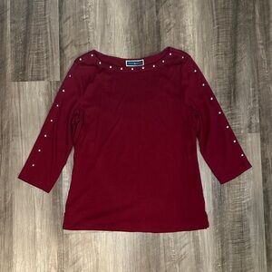 Karen Scott Red Pearl-Accent Boatneck Top